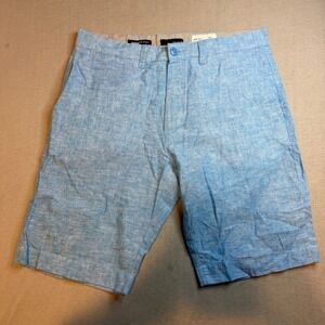 Bruno Mens Light Blue Washable Linen Cotton Blend Classic Fit Shorts Size 30